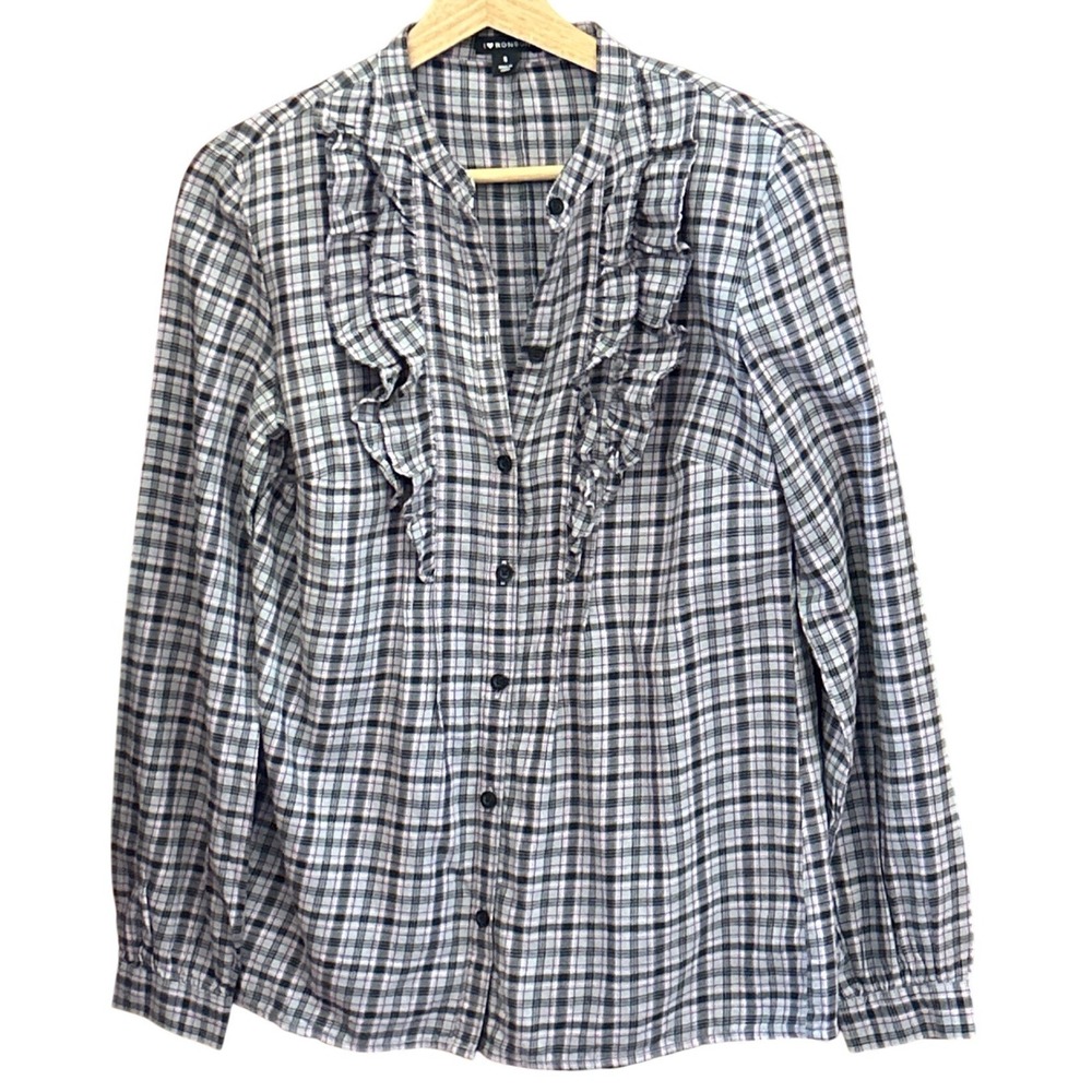 Vintage Y2K I Heart Ronson Plaid Ruffle Blouse Dark Academia Preppy Top Casual